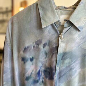NN07 Men's Watercolor Print Button-Down Shirt - Sage Blue
